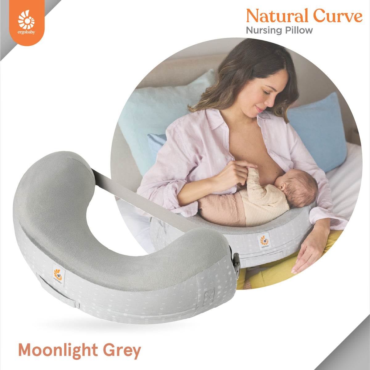 Nursing Pillow Natural Curve Moonlight Grey with Strap Ergobaby